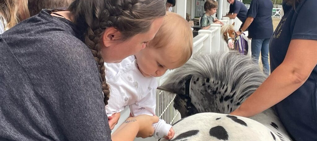 Baby meets a pony at the Keysoe Café